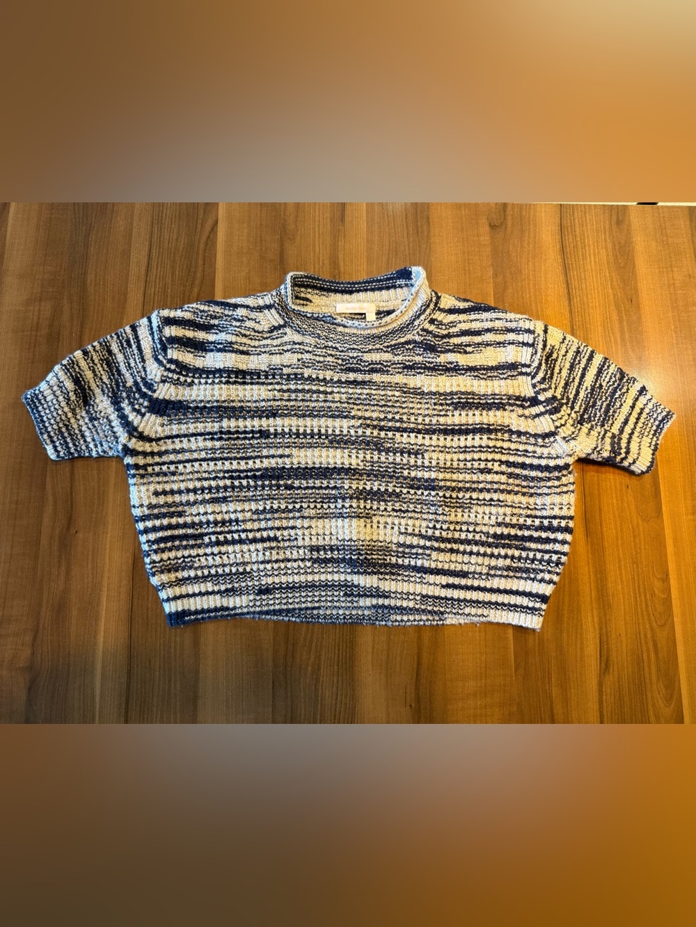 See By Chloe Navy and Cream Striped Cropped Sweater
